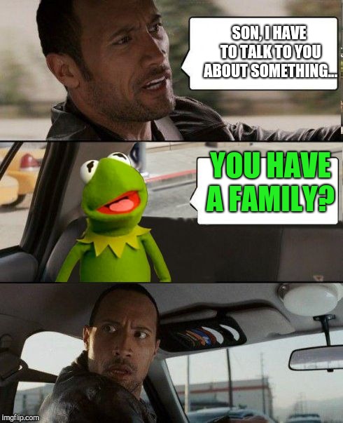 Kermit the stowaway | SON, I HAVE TO TALK TO YOU ABOUT SOMETHING... YOU HAVE A FAMILY? | image tagged in kermit rocks | made w/ Imgflip meme maker