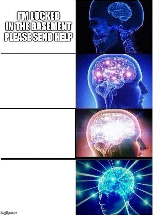 help
 | I'M LOCKED IN THE BASEMENT PLEASE SEND HELP | image tagged in memes,expanding brain | made w/ Imgflip meme maker