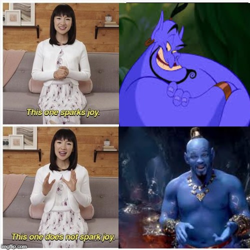 What we're all thinking regarding the new Aladdin. | image tagged in marie kondo spark joy,aladdin,will smith | made w/ Imgflip meme maker