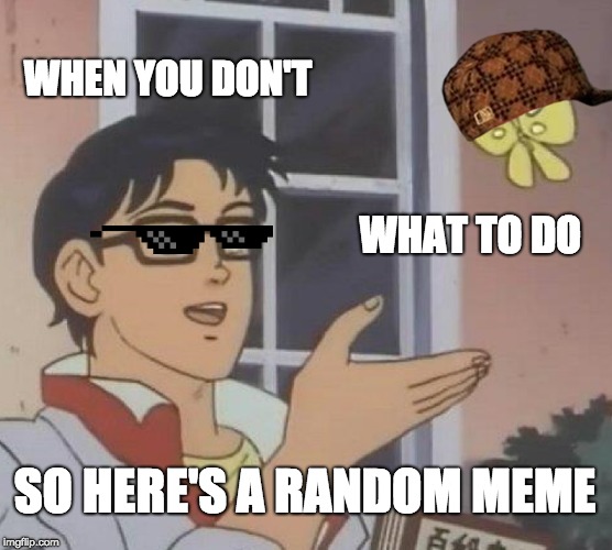 Is This A Pigeon Meme | WHEN YOU DON'T; WHAT TO DO; SO HERE'S A RANDOM MEME | image tagged in memes,is this a pigeon | made w/ Imgflip meme maker