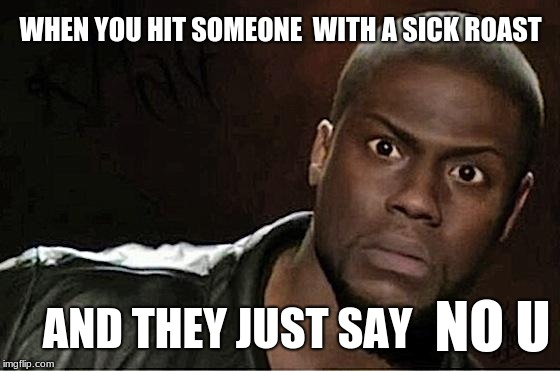 Kevin Hart Meme | WHEN YOU HIT SOMEONE

WITH A SICK ROAST; AND THEY JUST SAY; NO U | image tagged in memes,kevin hart | made w/ Imgflip meme maker