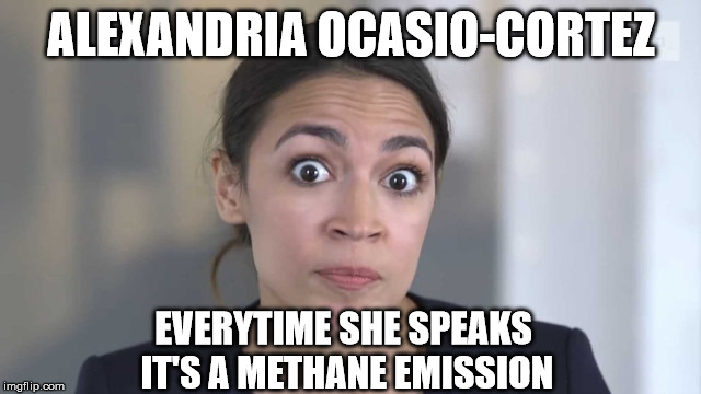 Not funny so much as true... | ALEXANDRIA OCASIO-CORTEZ; EVERYTIME SHE SPEAKS IT'S A METHANE EMISSION | image tagged in crazy alexandria ocasio-cortez,global warming | made w/ Imgflip meme maker