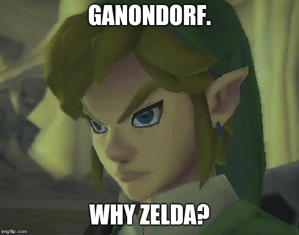 Angry Link | GANONDORF. WHY ZELDA? | image tagged in angry link | made w/ Imgflip meme maker