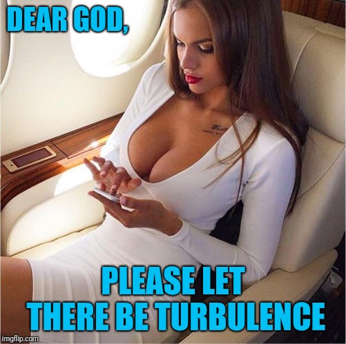 Flights of Fancy | DEAR GOD, PLEASE LET THERE BE TURBULENCE | image tagged in boobs | made w/ Imgflip meme maker