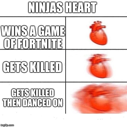  NINJAS HEART; WINS A GAME OF FORTNITE; GETS KILLED; GETS KILLED THEN DANCED ON | image tagged in memes,fortnite | made w/ Imgflip meme maker