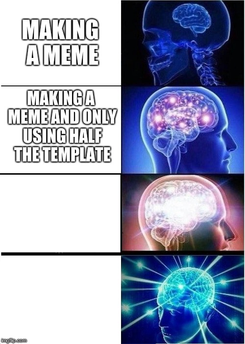 Expanding Brain Meme | MAKING A MEME; MAKING A MEME AND ONLY USING HALF THE TEMPLATE | image tagged in memes,expanding brain | made w/ Imgflip meme maker