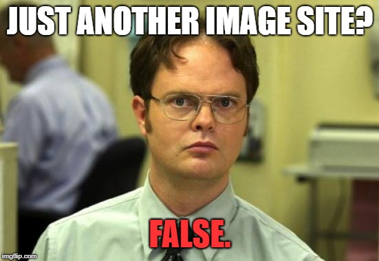 Dwight Schrute | JUST ANOTHER IMAGE SITE? FALSE. | image tagged in memes,dwight schrute | made w/ Imgflip meme maker