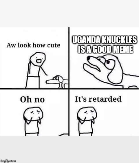 Oh no, it's retarded (template) | UGANDA KNUCKLES IS A GOOD MEME | image tagged in oh no it's retarded template | made w/ Imgflip meme maker
