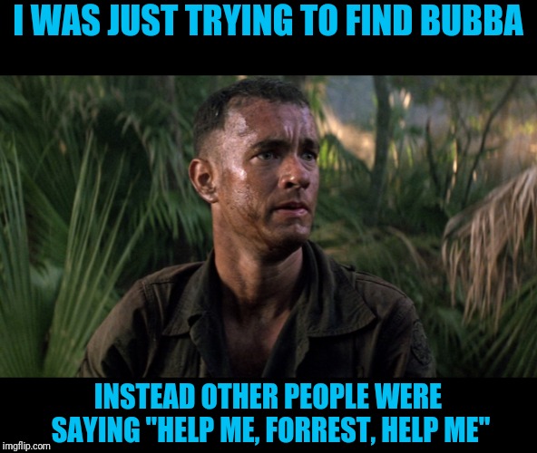 I WAS JUST TRYING TO FIND BUBBA INSTEAD OTHER PEOPLE WERE SAYING "HELP ME, FORREST, HELP ME" | made w/ Imgflip meme maker