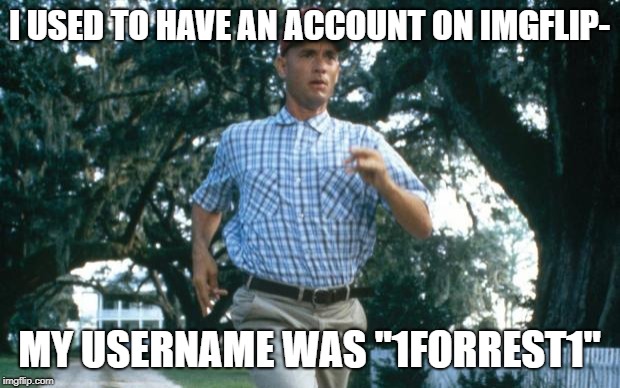 (I know this is already a joke, so I made it unique by adding in Imgflip) | I USED TO HAVE AN ACCOUNT ON IMGFLIP-; MY USERNAME WAS "1FORREST1" | image tagged in run forrest run,forrest gump,funny,imgflip,memelord344,memes | made w/ Imgflip meme maker