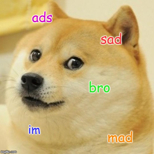 Doge Meme |  ads; sad; bro; im; mad | image tagged in memes,doge | made w/ Imgflip meme maker
