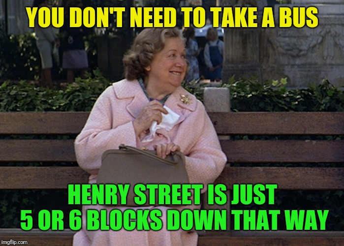 YOU DON'T NEED TO TAKE A BUS HENRY STREET IS JUST 5 OR 6 BLOCKS DOWN THAT WAY | made w/ Imgflip meme maker
