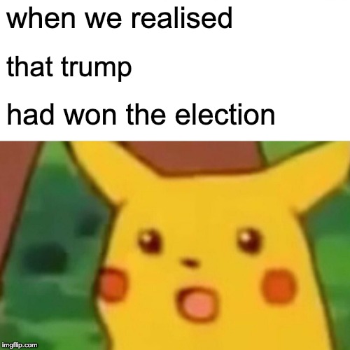 Surprised Pikachu | when we realised; that trump; had won the election | image tagged in memes,surprised pikachu | made w/ Imgflip meme maker