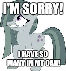 Marble Pie scared | I'M SORRY! I HAVE SO MANY IN MY CAR! | image tagged in marble pie scared | made w/ Imgflip meme maker