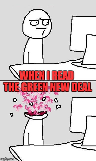 Computer Head Explode | WHEN I READ THE GREEN NEW DEAL | image tagged in computer head explode | made w/ Imgflip meme maker