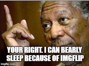 He's Right | YOUR RIGHT. I CAN BEARLY SLEEP BECAUSE OF IMGFLIP | image tagged in he's right | made w/ Imgflip meme maker