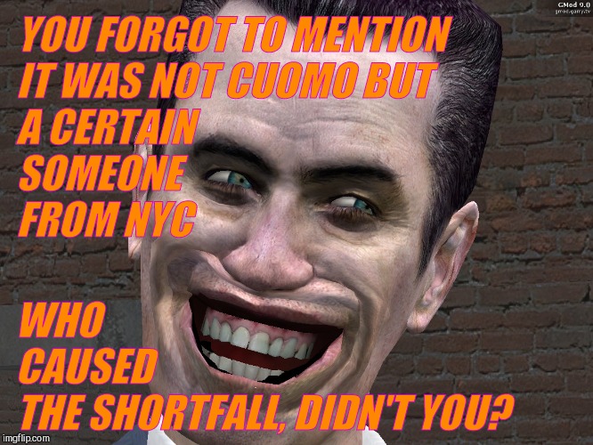. | YOU FORGOT TO MENTION IT WAS NOT CUOMO BUT A CERTAIN              SOMEONE                       FROM NYC WHO              CAUSED             | image tagged in g-man from half-life | made w/ Imgflip meme maker