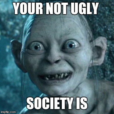 Gollum Meme | YOUR NOT UGLY; SOCIETY IS | image tagged in memes,gollum | made w/ Imgflip meme maker