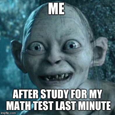 Gollum | ME; AFTER STUDY FOR MY MATH TEST LAST MINUTE | image tagged in memes,gollum | made w/ Imgflip meme maker