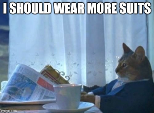 I Should Buy A Boat Cat Meme | I SHOULD WEAR MORE SUITS | image tagged in memes,i should buy a boat cat | made w/ Imgflip meme maker