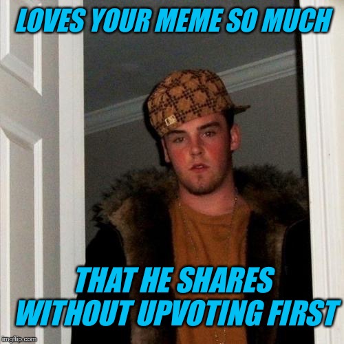 We all have that one "friend". | LOVES YOUR MEME SO MUCH; THAT HE SHARES WITHOUT UPVOTING FIRST | image tagged in memes,scumbag steve | made w/ Imgflip meme maker