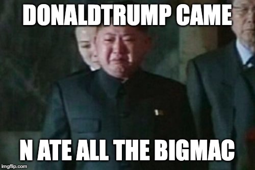 Uni n TRmpu | DONALDTRUMP CAME; N ATE ALL THE BIGMAC | image tagged in memes,kim jong un sad,don,donald trump,big mac | made w/ Imgflip meme maker