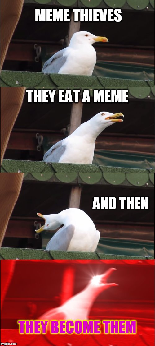 Inhaling Seagull Meme | MEME THIEVES; THEY EAT A MEME; AND THEN; THEY BECOME THEM | image tagged in memes,inhaling seagull | made w/ Imgflip meme maker