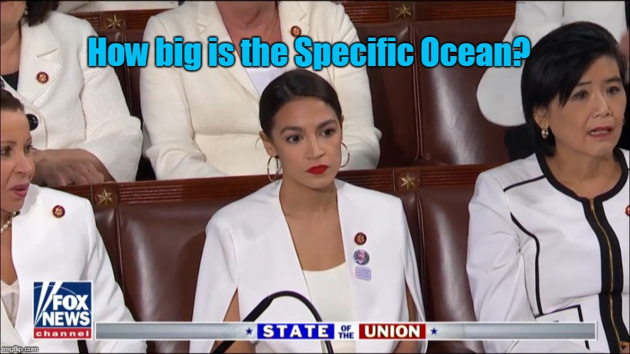 And now... deep thoughts... by Ocasio-Cortez | How big is the Specific Ocean? | image tagged in aoc bored,deep thoughts | made w/ Imgflip meme maker