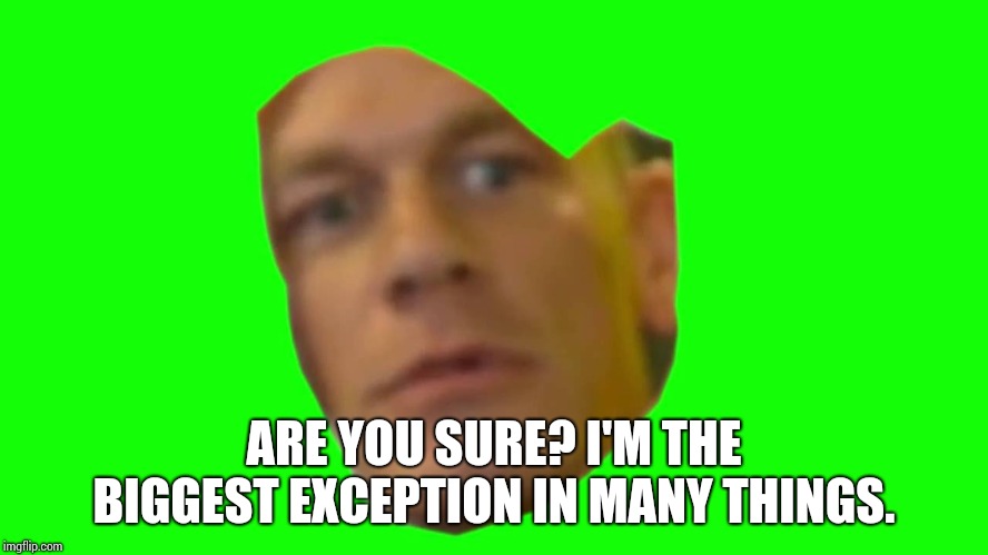 Jon Cena Are You Sure About That | ARE YOU SURE? I'M THE BIGGEST EXCEPTION IN MANY THINGS. | image tagged in jon cena are you sure about that | made w/ Imgflip meme maker