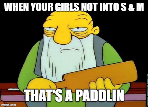 That's a paddlin' Meme | WHEN YOUR GIRLS NOT INTO S & M; THAT'S A PADDLIN | image tagged in memes,that's a paddlin' | made w/ Imgflip meme maker
