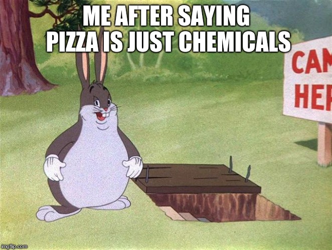 Big Chungus | ME AFTER SAYING PIZZA IS JUST CHEMICALS | image tagged in big chungus | made w/ Imgflip meme maker
