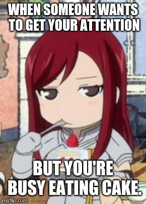 Do Not Disturb | WHEN SOMEONE WANTS TO GET YOUR ATTENTION; BUT YOU'RE BUSY EATING CAKE. | image tagged in erza scarlet,cake,memes,anime | made w/ Imgflip meme maker