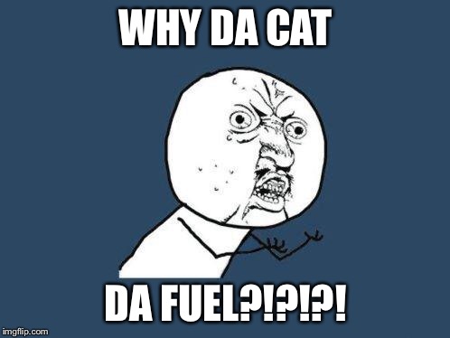WHY DA CAT DA FUEL?!?!?! | image tagged in why you no | made w/ Imgflip meme maker