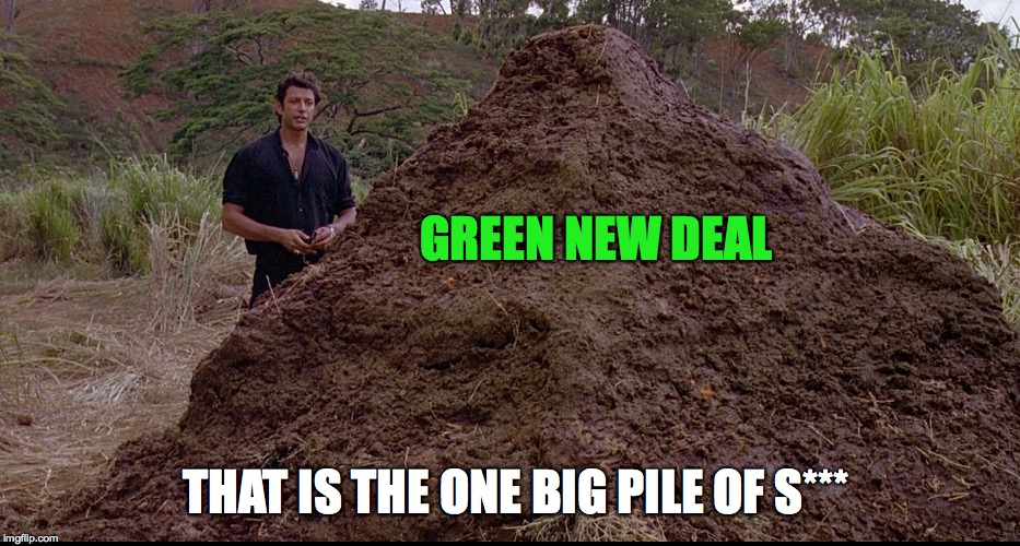 That is one big pile censored  | GREEN NEW DEAL; THAT IS THE ONE BIG PILE OF S*** | image tagged in jeff goldblum,jurassic park,censored | made w/ Imgflip meme maker