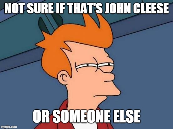 Futurama Fry Meme | NOT SURE IF THAT'S JOHN CLEESE OR SOMEONE ELSE | image tagged in memes,futurama fry | made w/ Imgflip meme maker