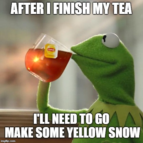 But That's None Of My Business Meme | AFTER I FINISH MY TEA I'LL NEED TO GO MAKE SOME YELLOW SNOW | image tagged in memes,but thats none of my business,kermit the frog | made w/ Imgflip meme maker