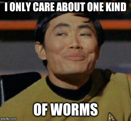 sulu | I ONLY CARE ABOUT ONE KIND OF WORMS | image tagged in sulu | made w/ Imgflip meme maker