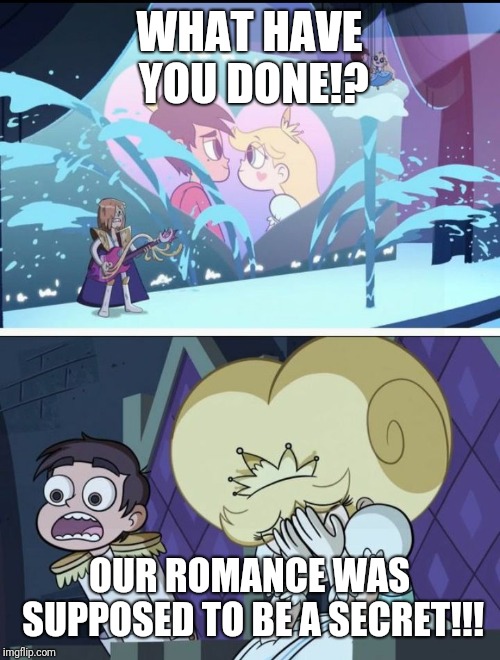 Star vs the forces of evil | WHAT HAVE YOU DONE!? OUR ROMANCE WAS SUPPOSED TO BE A SECRET!!! | image tagged in star vs the forces of evil | made w/ Imgflip meme maker