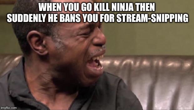 Best Cry Ever | WHEN YOU GO KILL NINJA THEN SUDDENLY HE BANS YOU FOR STREAM-SNIPPING | image tagged in best cry ever,memes,ninja,tyler blevins,fortnite | made w/ Imgflip meme maker