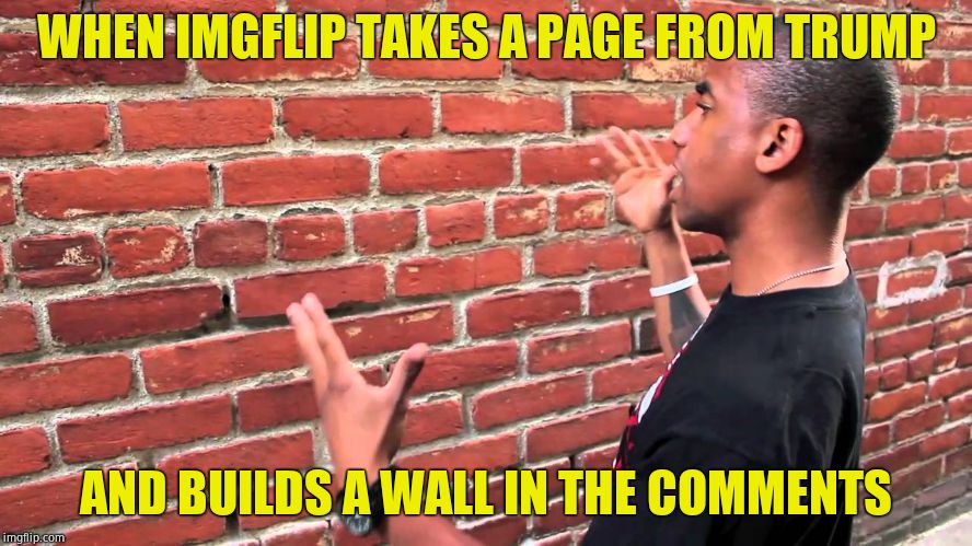 End of the Thread Week | March 7 - 13 | A BeyondTheComments Event  | WHEN IMGFLIP TAKES A PAGE FROM TRUMP; AND BUILDS A WALL IN THE COMMENTS | image tagged in talking to wall,btc,beyondthecomments,palringo,endofthread | made w/ Imgflip meme maker