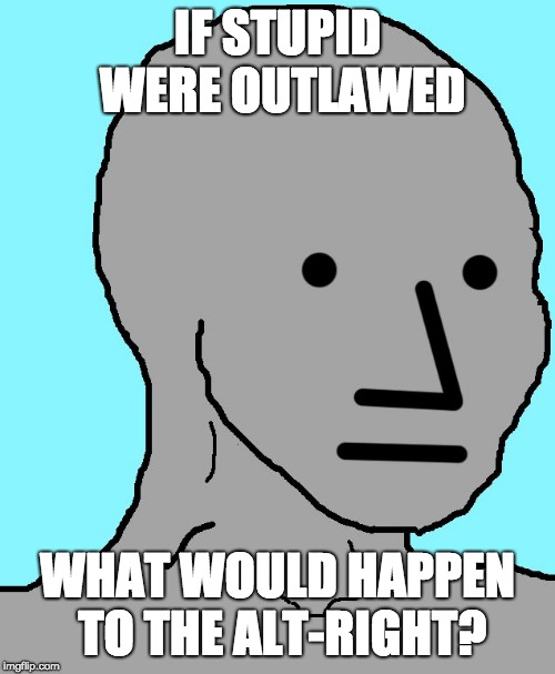 NPC | IF STUPID WERE OUTLAWED; WHAT WOULD HAPPEN TO THE ALT-RIGHT? | image tagged in memes,npc | made w/ Imgflip meme maker