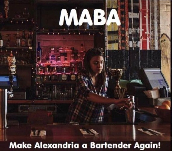 #MABA: Make Alexandria a Bartender Again | image tagged in alexandria ocasio-cortez,this is your brain on drugs,maba | made w/ Imgflip meme maker