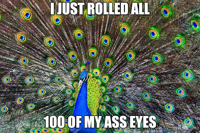 Rolling eyes | I JUST ROLLED ALL; 100 OF MY ASS EYES | image tagged in funny peacock,rolled my eyes,ass eyes | made w/ Imgflip meme maker