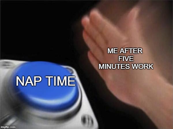 Blank Nut Button Meme | ME AFTER FIVE MINUTES WORK; NAP TIME | image tagged in memes,blank nut button | made w/ Imgflip meme maker