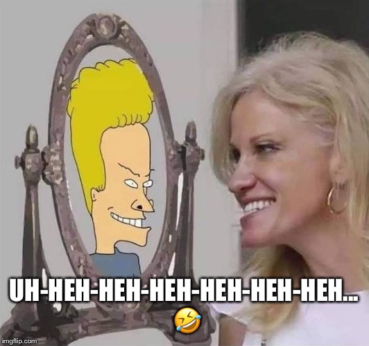 ......Meanwhile at Kellyanne Conway's house. | UH-HEH-HEH-HEH-HEH-HEH-HEH... 🤣 | image tagged in kellyanne conway,beavis,lol,lmafo,hehehe | made w/ Imgflip meme maker
