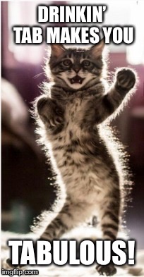 Dancing Tabby | DRINKIN’ TAB MAKES YOU TABULOUS! | image tagged in dancing tabby | made w/ Imgflip meme maker