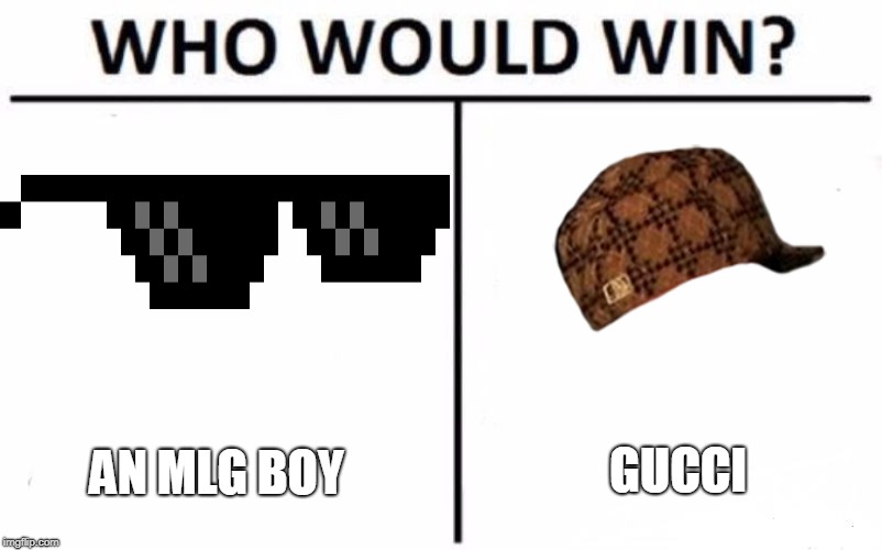 Who Would Win? Meme | GUCCI; AN MLG BOY | image tagged in memes,who would win | made w/ Imgflip meme maker