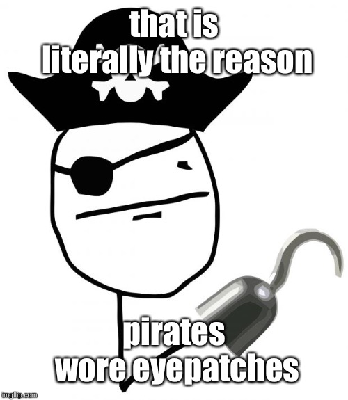 pirate | that is literally the reason pirates wore eyepatches | image tagged in pirate | made w/ Imgflip meme maker