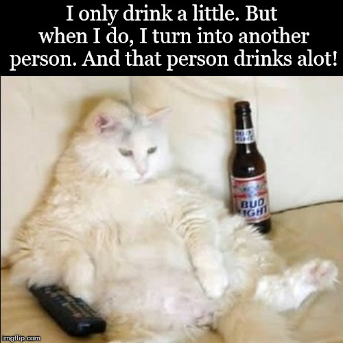 Drinking Problem | I only drink a little. But when I do, I turn into another person. And that person drinks alot! | image tagged in drink,little,person,booze,beer,alcoholic | made w/ Imgflip meme maker