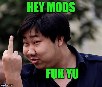 His Name Was Fuk Yu | HEY MODS; FUK YU | image tagged in chinese middle finger,that's how chinese say herro | made w/ Imgflip meme maker